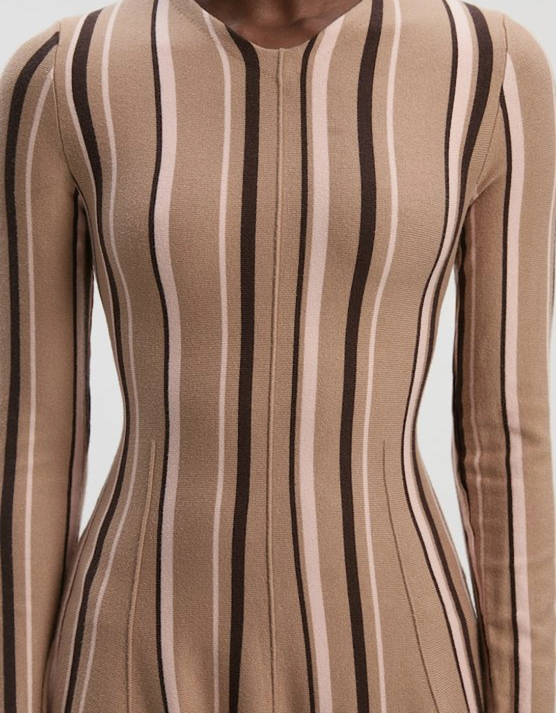 Stripe Viscose Blend Asymmetric Hem Knit Midi Dress