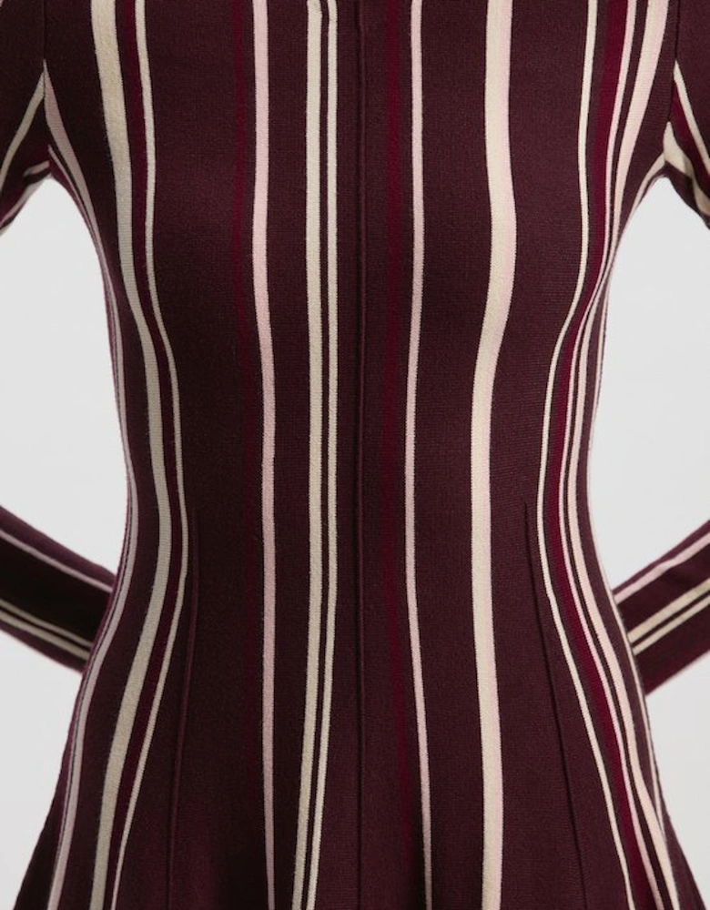 Stripe Viscose Blend Asymmetric Hem Knit Midi Dress