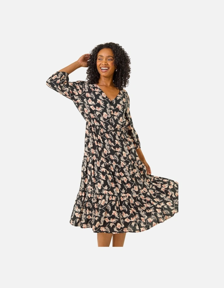 Petite Floral Tiered Midi Dress
