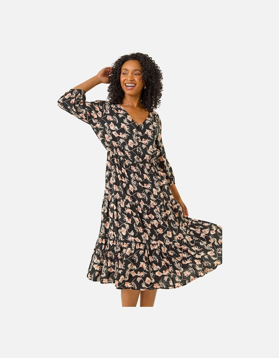 Petite Floral Tiered Midi Dress, 2 of 1