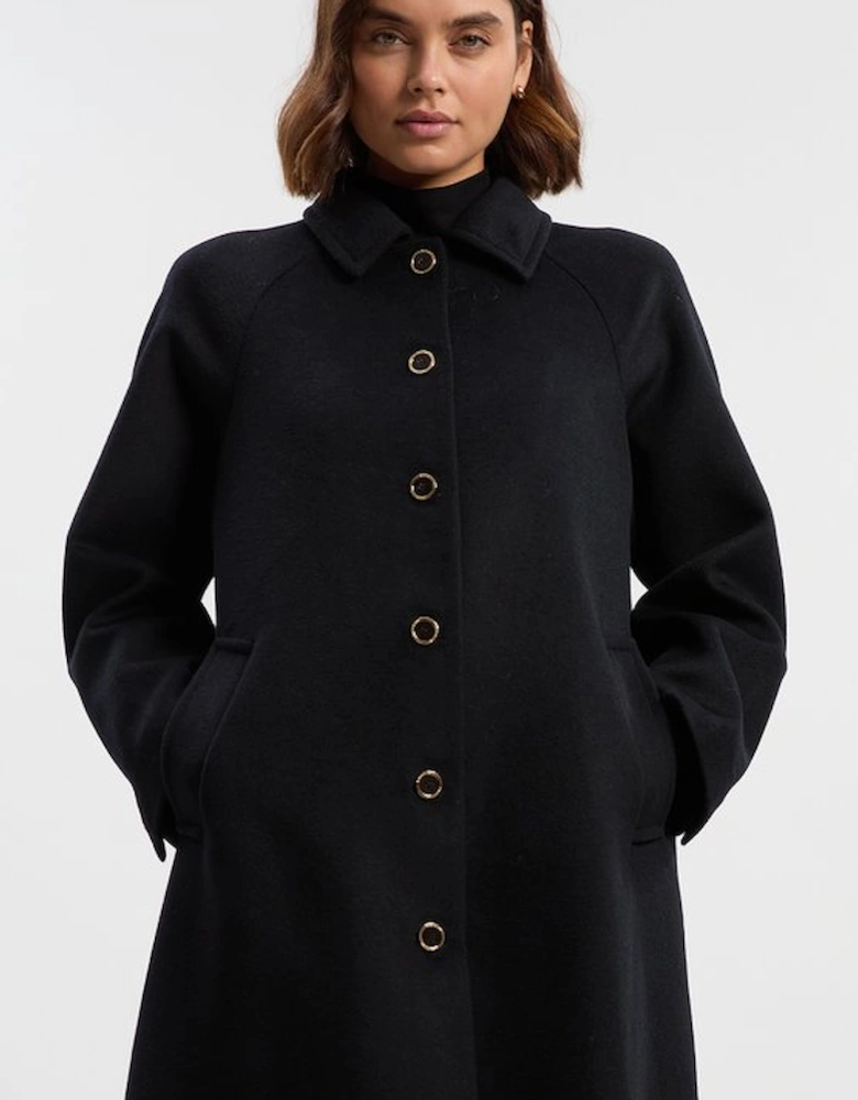 Brushed Wool Collared Tailored Midi Coat