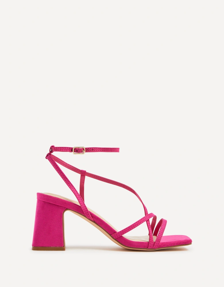 Memphis Pink Faux Suede Crossover Slingback Block Heeled Sandal