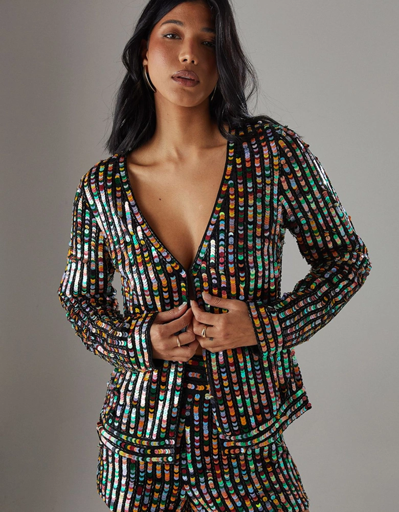 Premium Hand Embellished Multicolour Sequin Jacket