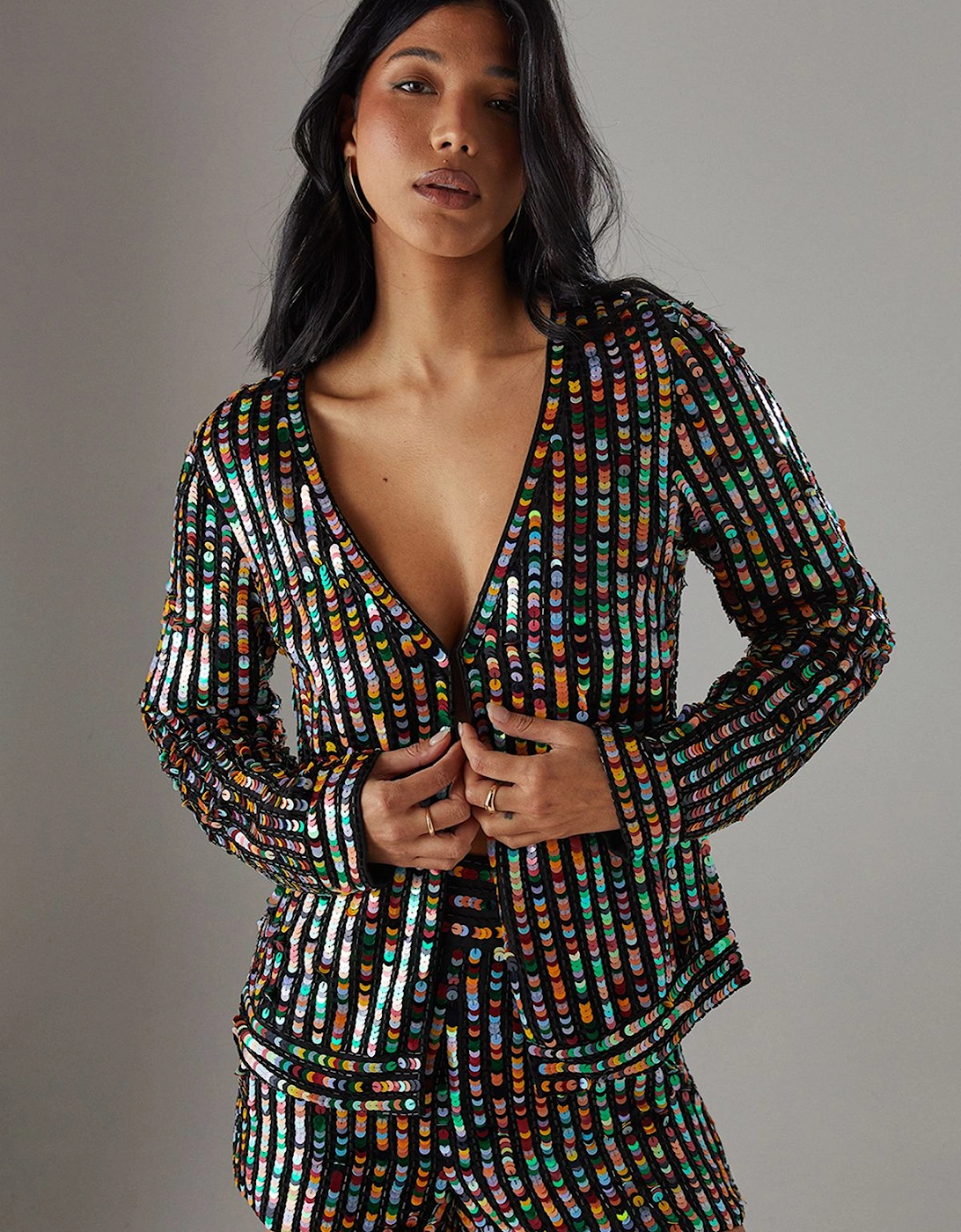 Premium Hand Embellished Multicolour Sequin Jacket, 2 of 1