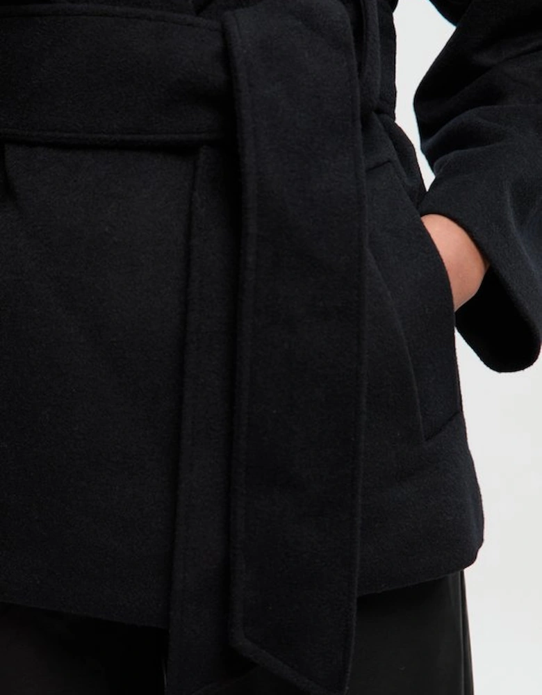 Brushed Wool Belted Wrap Tailored Short Coat