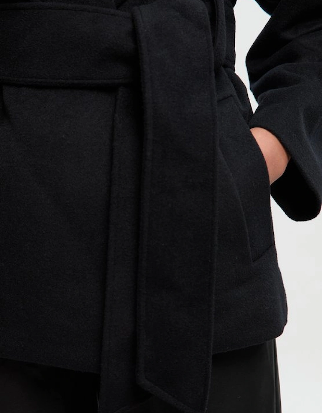 Brushed Wool Belted Wrap Tailored Short Coat