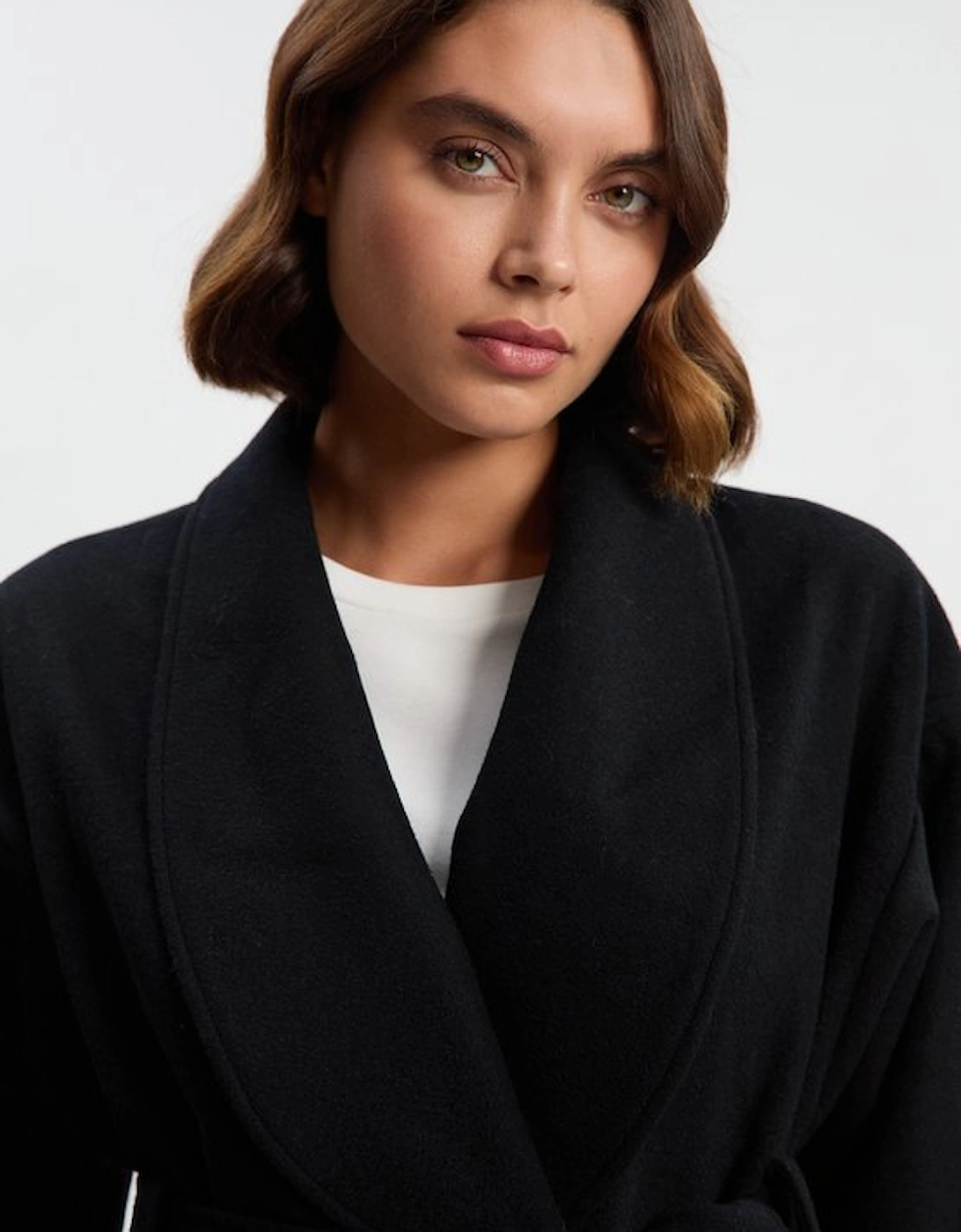 Brushed Wool Belted Wrap Tailored Short Coat