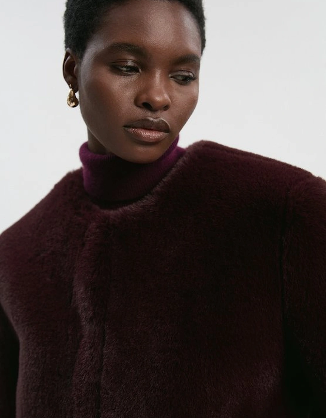 Collarless Faux Fur Jacket