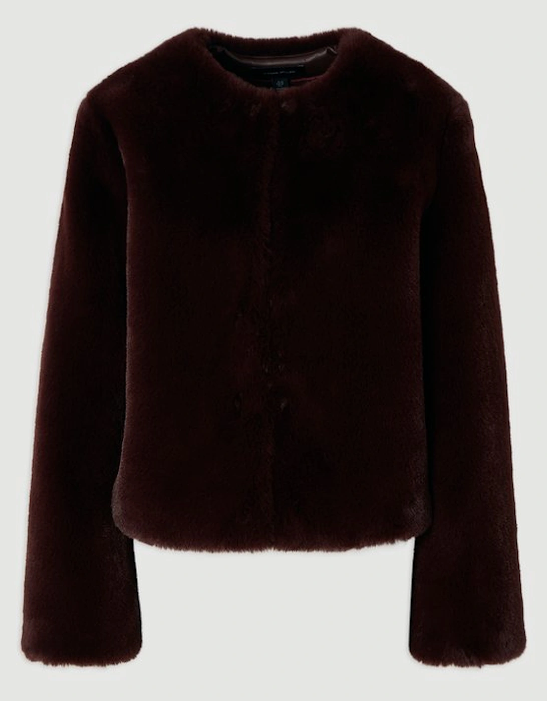 Collarless Faux Fur Jacket