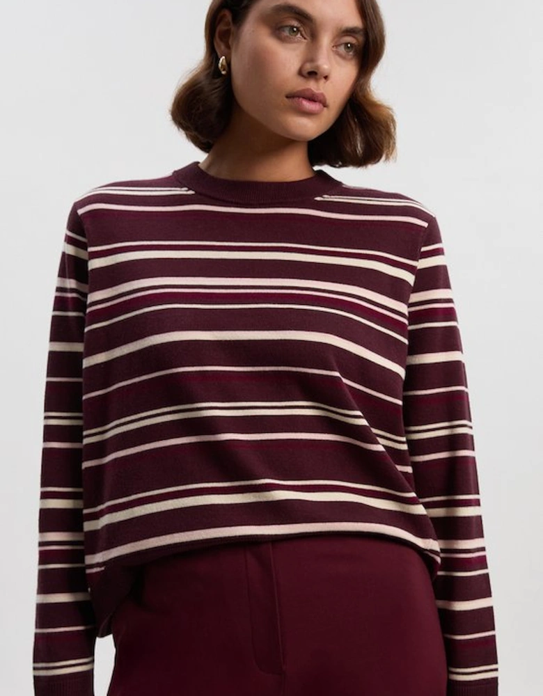 Stripe Viscose Blend Crew Neck Knit Top