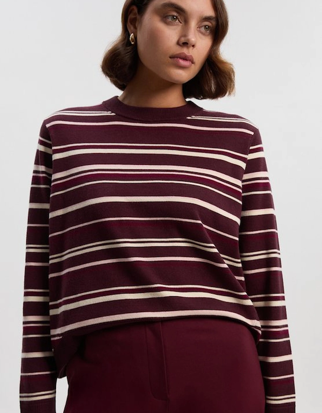 Stripe Viscose Blend Crew Neck Knit Top