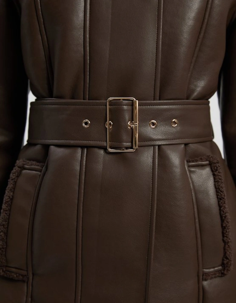 Faux Fur Aviator Longline Coat