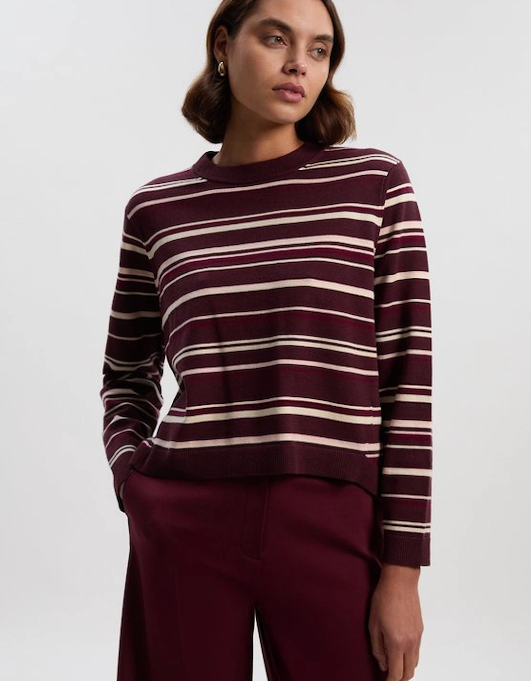 Stripe Viscose Blend Crew Neck Knit Top