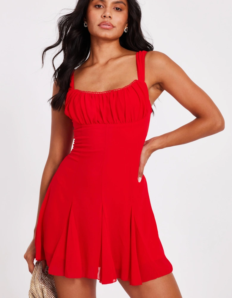 Red Chiffon Ruched Mini Dress