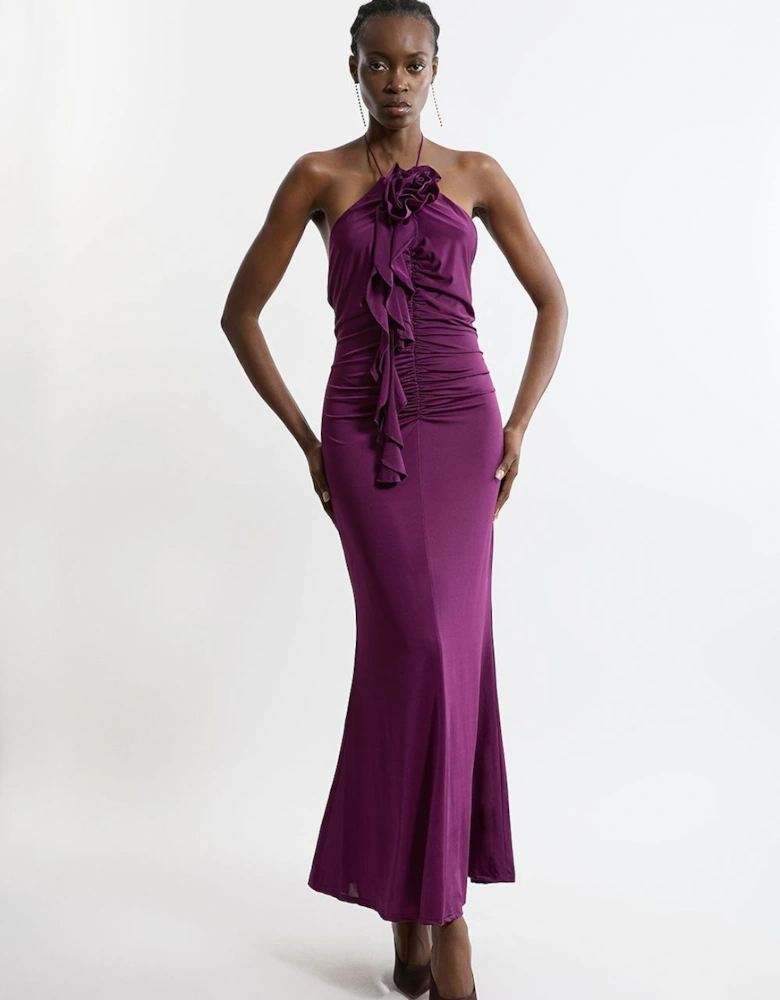 Tall Backless Tie Rosette Slinky Jersey Maxi Dress