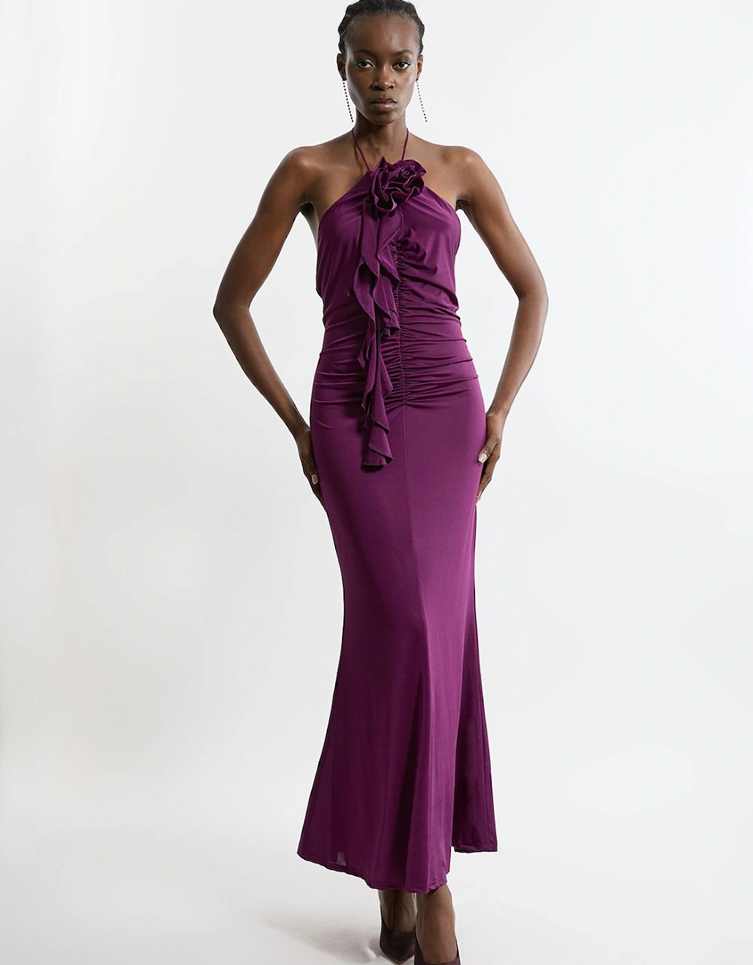 Tall Backless Tie Rosette Slinky Jersey Maxi Dress, 2 of 1