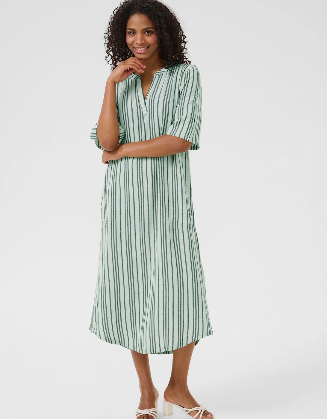 KAmilia 3/4 Sleeve Kaftan Midi Dress Striped, 2 of 1