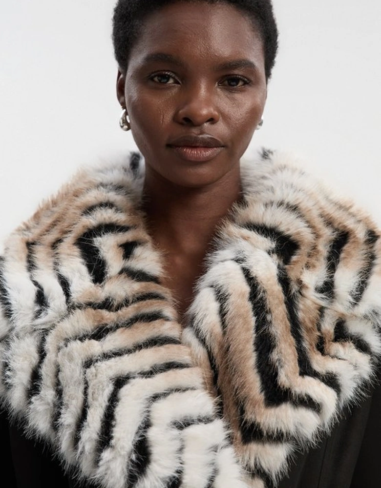 Petite Faux Shearling Contrast Collar & Cuff Belted Maxi Coat