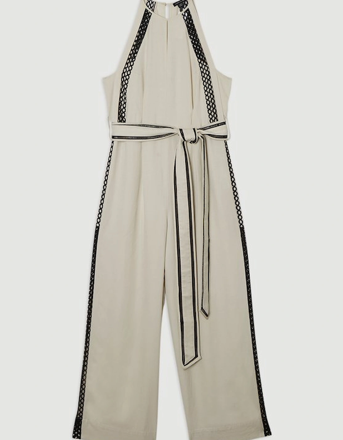 Viscose Linen Woven Jumpsuit With Lace Trim