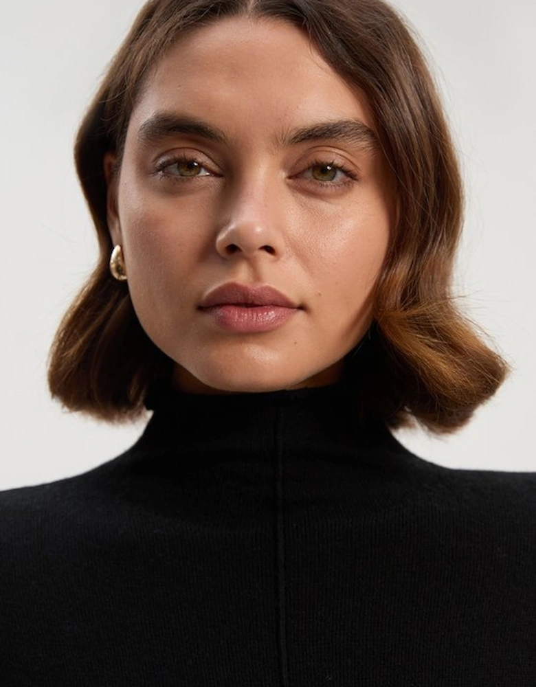 Wool And Alpaca Blend Knit Pleated Silk Woven Cuffs Midi Dress