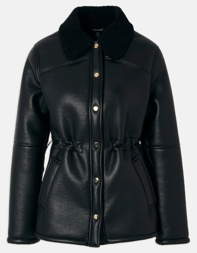 Faux Fur Collar Waisted Coat