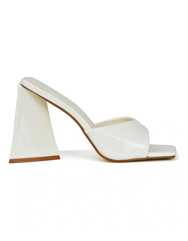 'Gracia' Square Peep Toe Sculptured Flared Block Heeled Mules