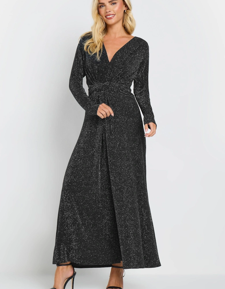 Petite Knot Front Metallic Maxi Dress