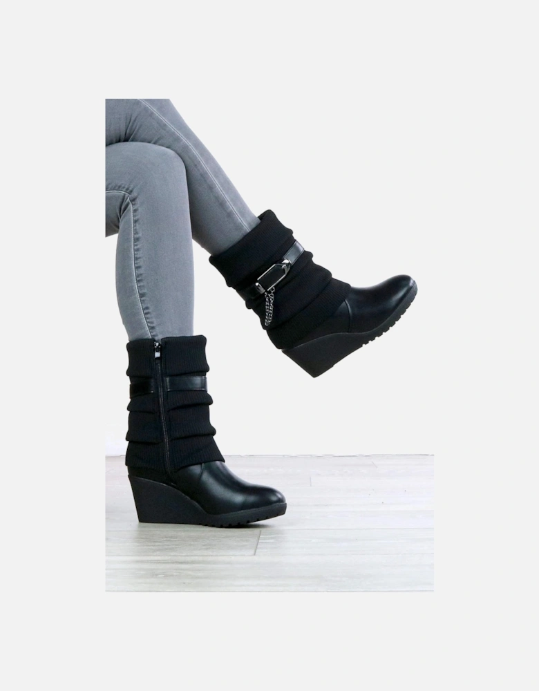 Mid Wedge Heel Slouch Ankle  Sock Boots