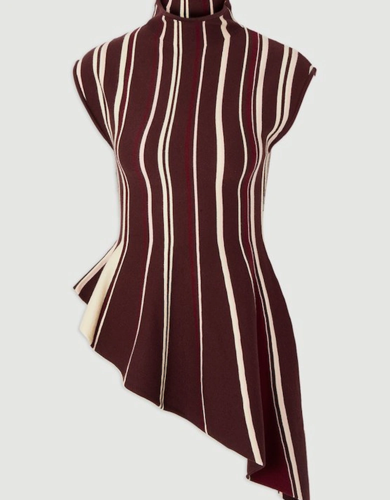 Stripe Viscose Blend Asymmetric Hem Knit Top