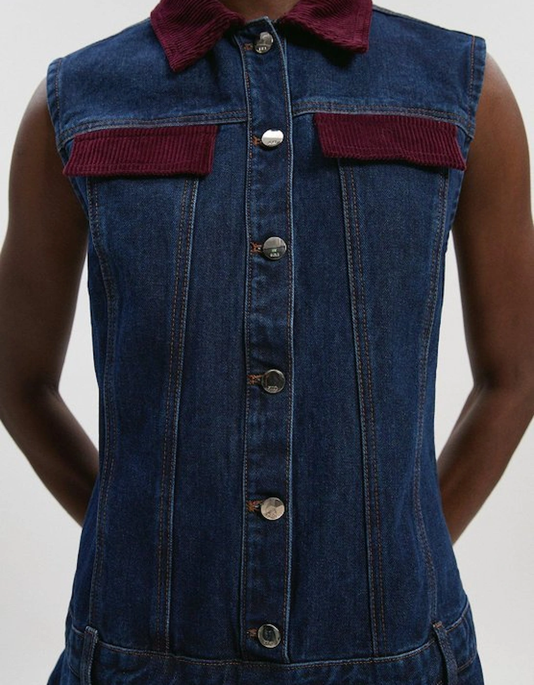 Denim and Cord Mix Mini Dress