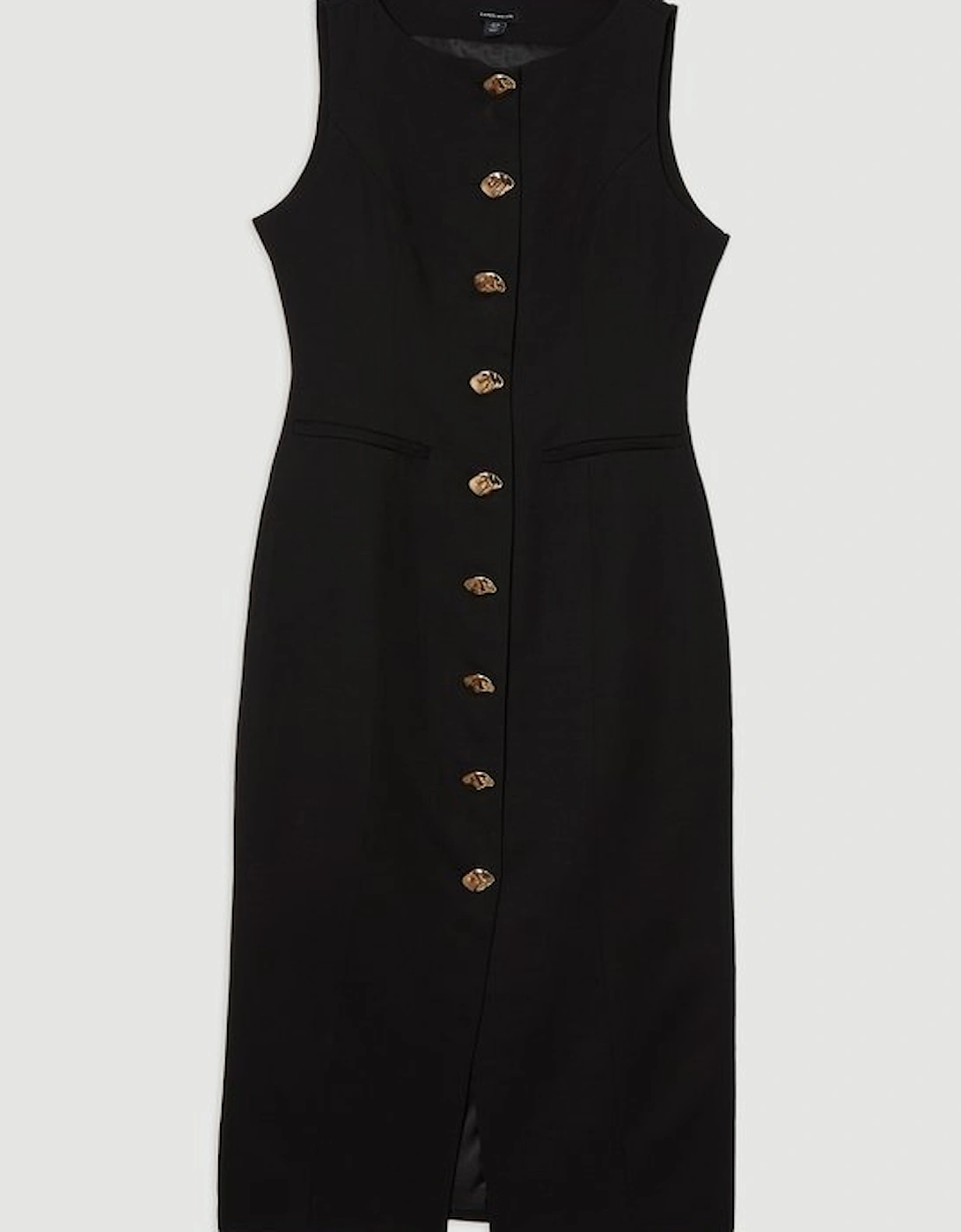 Viscose Linen Tailored Statement Button Front Pencil Midi Dress