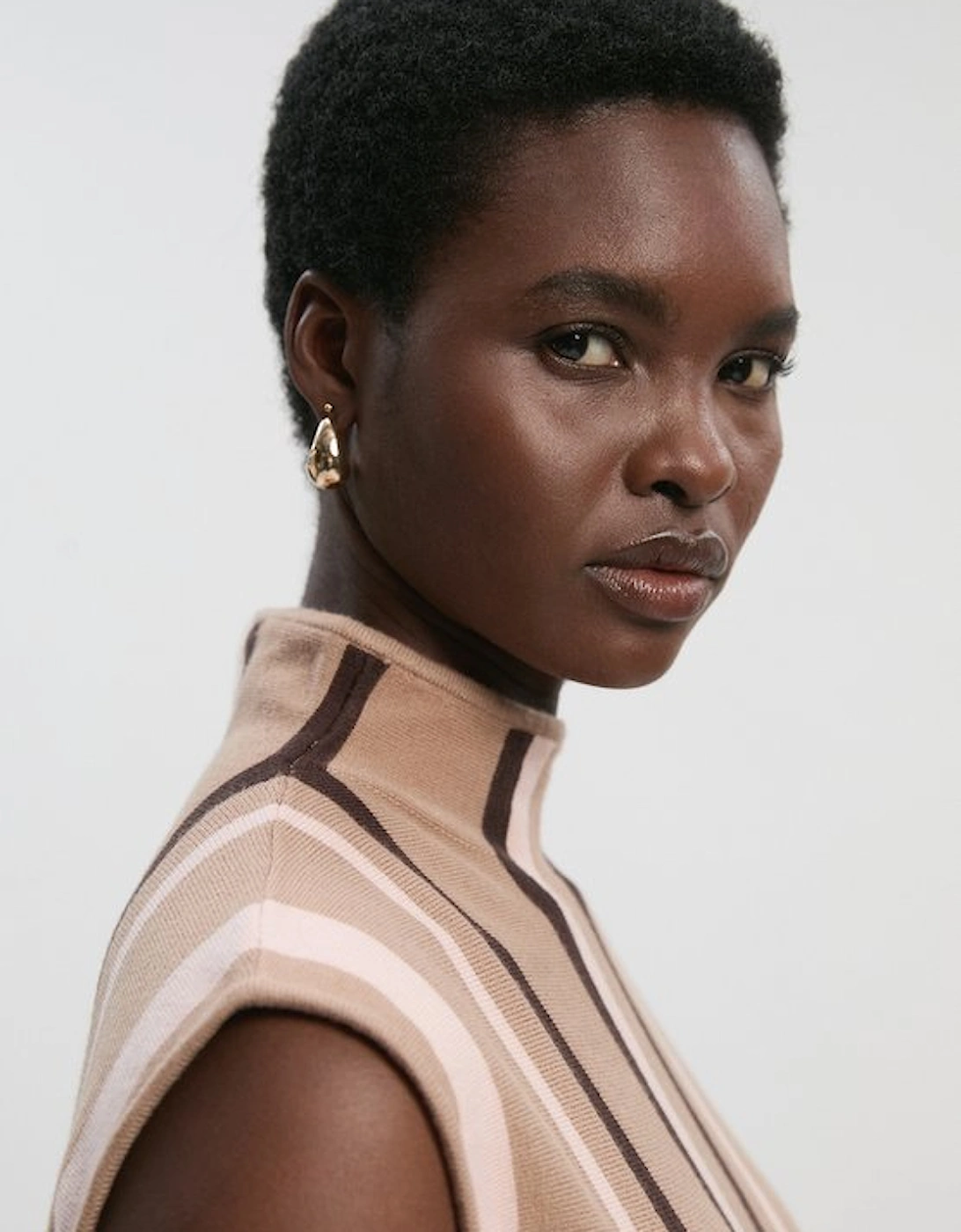 Stripe Viscose Blend Asymmetric Hem Knit Top