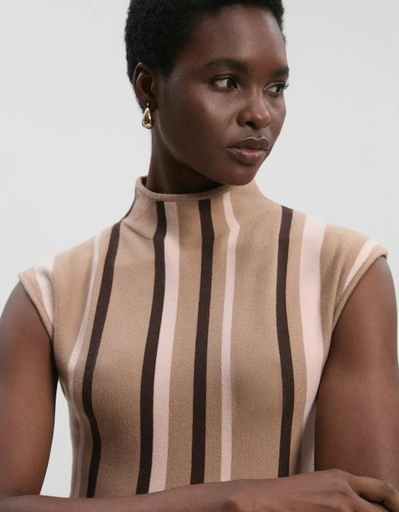 Stripe Viscose Blend Asymmetric Hem Knit Top