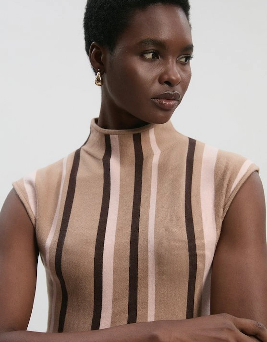 Stripe Viscose Blend Asymmetric Hem Knit Top