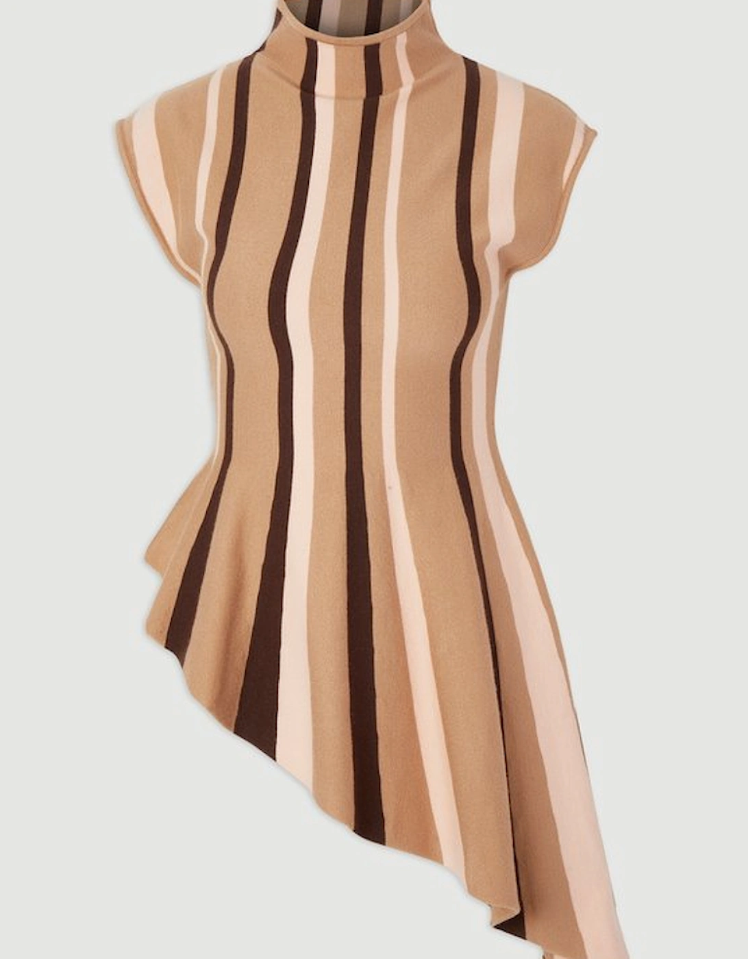 Stripe Viscose Blend Asymmetric Hem Knit Top