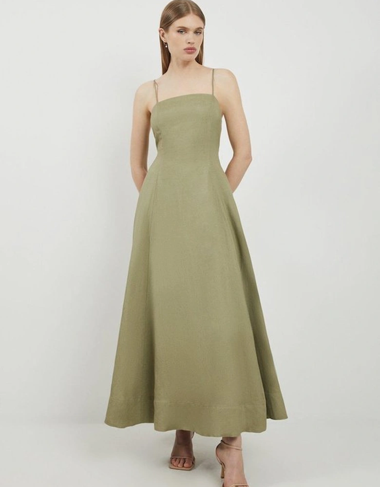 Lydia Millen Linen Woven Strappy Maxi Dress