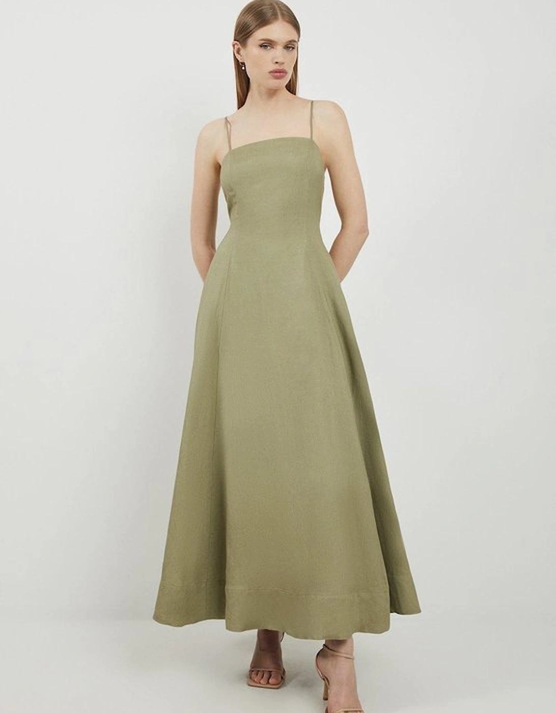 Lydia Millen Linen Woven Strappy Maxi Dress