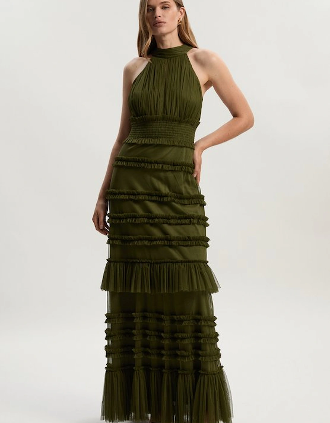 Tulle Layered Halter Neck Maxi Dress