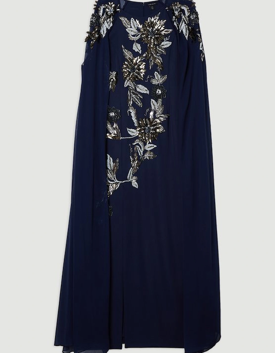 Plus Size Floral 3D Embellished Drama Cape Sleeve Woven Maxi Dress