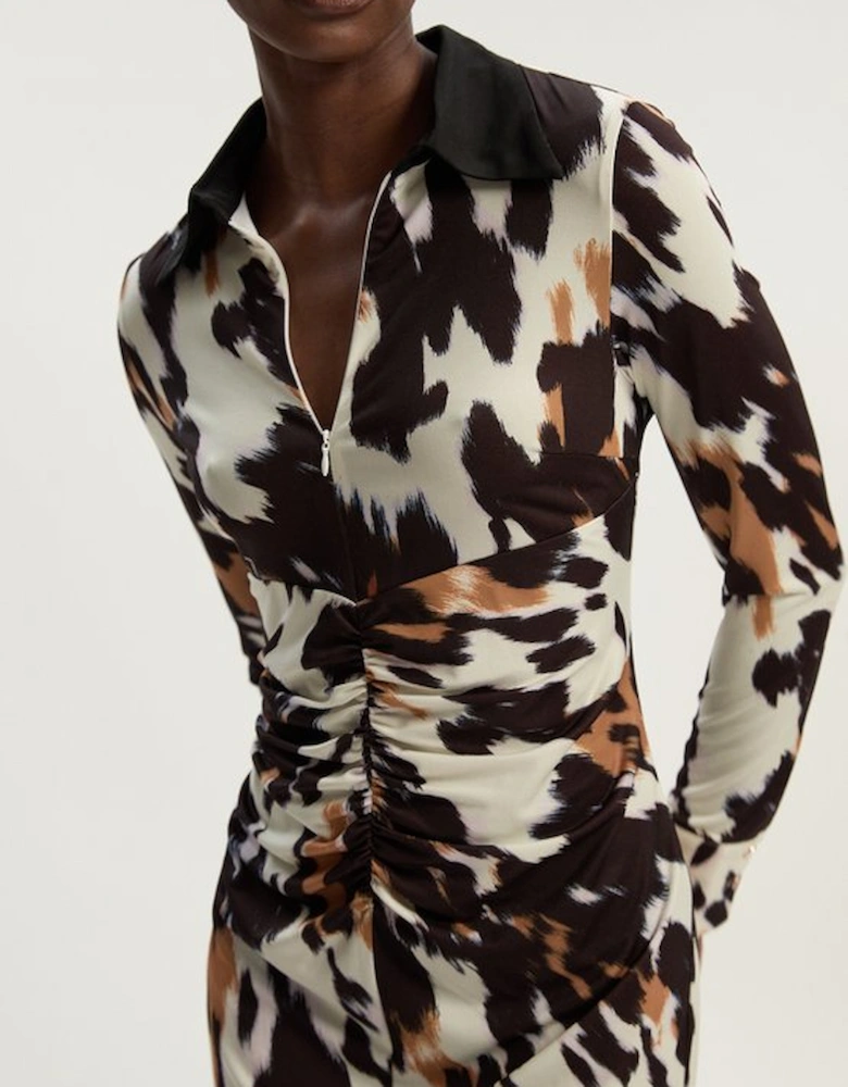 Animal Print Crepe Collared Mini Dress