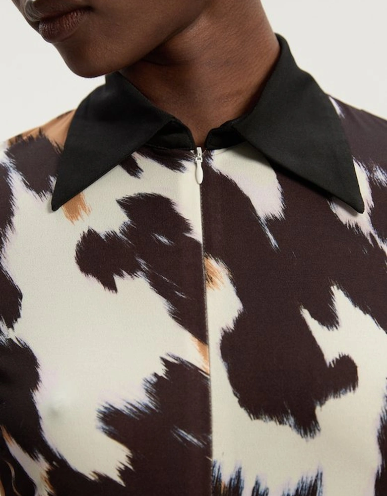 Animal Print Crepe Collared Mini Dress