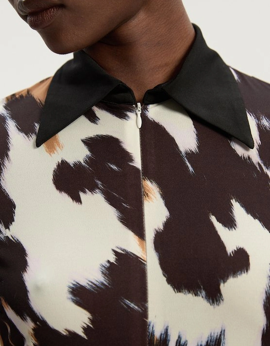 Animal Print Crepe Collared Mini Dress