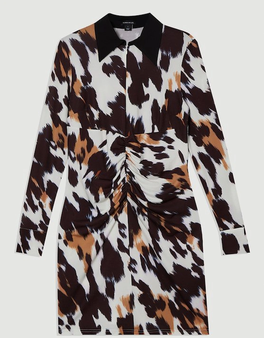 Animal Print Crepe Collared Mini Dress
