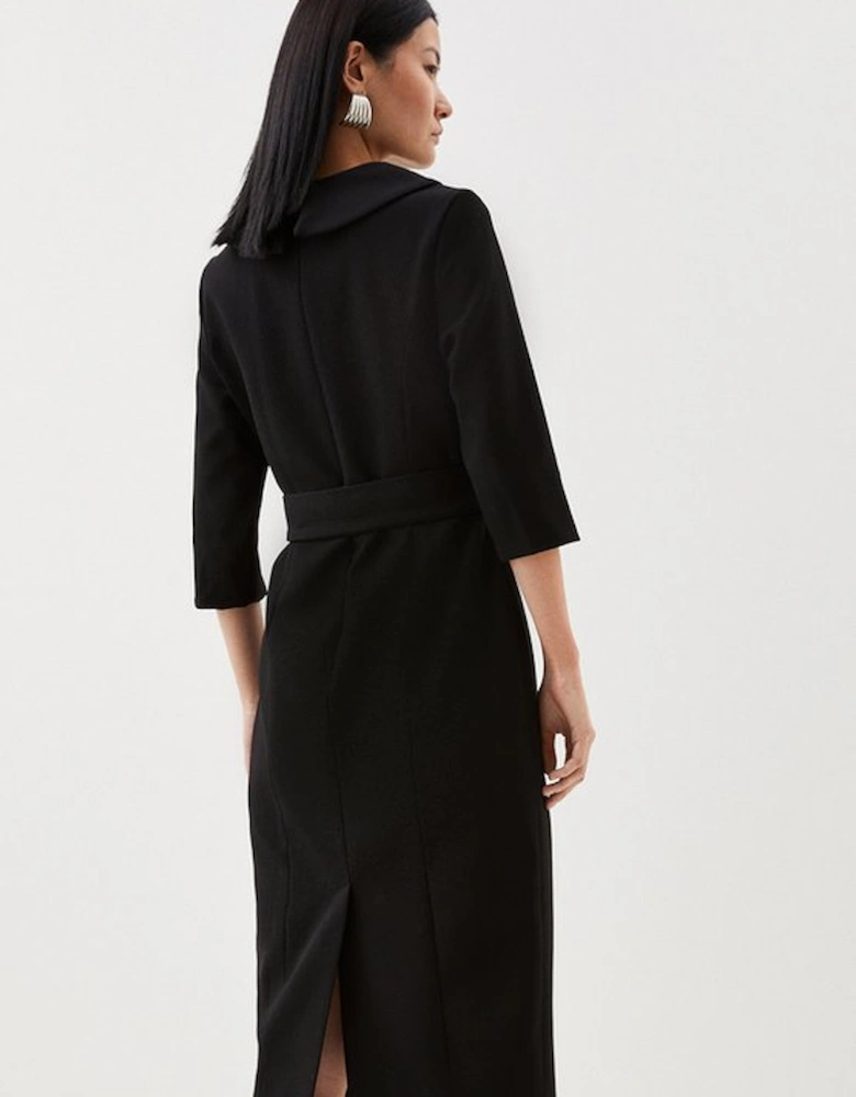 Petite Tailored Structured Crepe Roll Neck Pencil Midi Dress