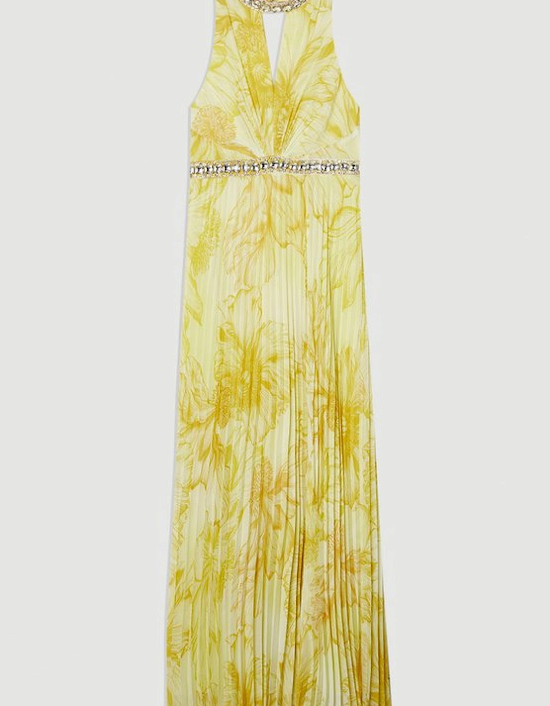 Abstract Floral Crystal Embellished Woven Split Maxi Dress