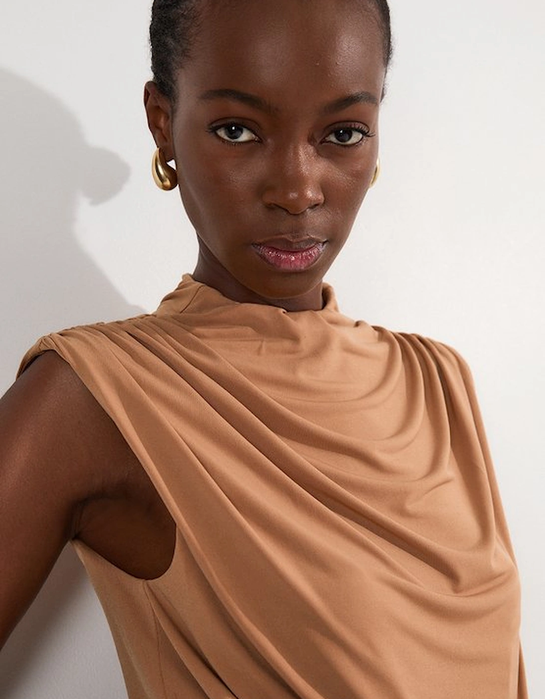 Jersey Crepe High Neck Ruched Bodysuit