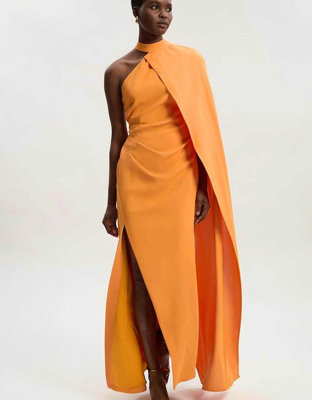 Soft Tailored One Shoulder Cape Sleeve Maxi Dress, 4 of 3