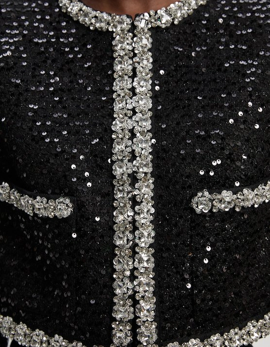 Sequin Tweed Embellished Cropped Tailored Jacket