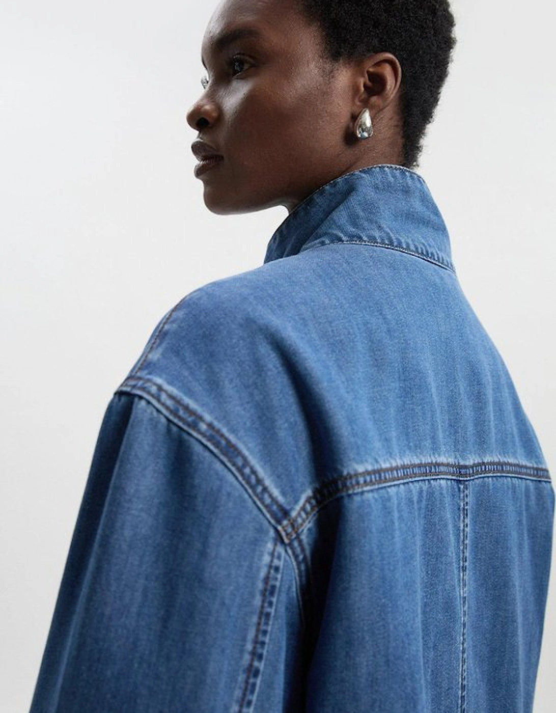 Denim Funnel Neck Jacket