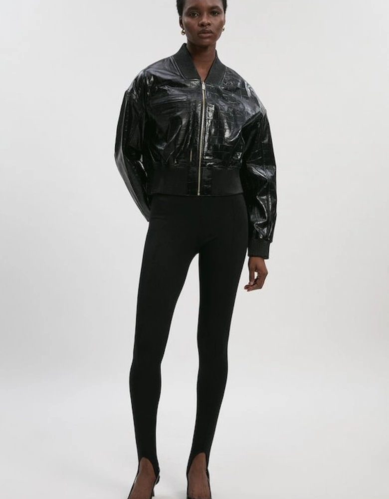 High Shine Croc Embossed Leather Bomber Jacket